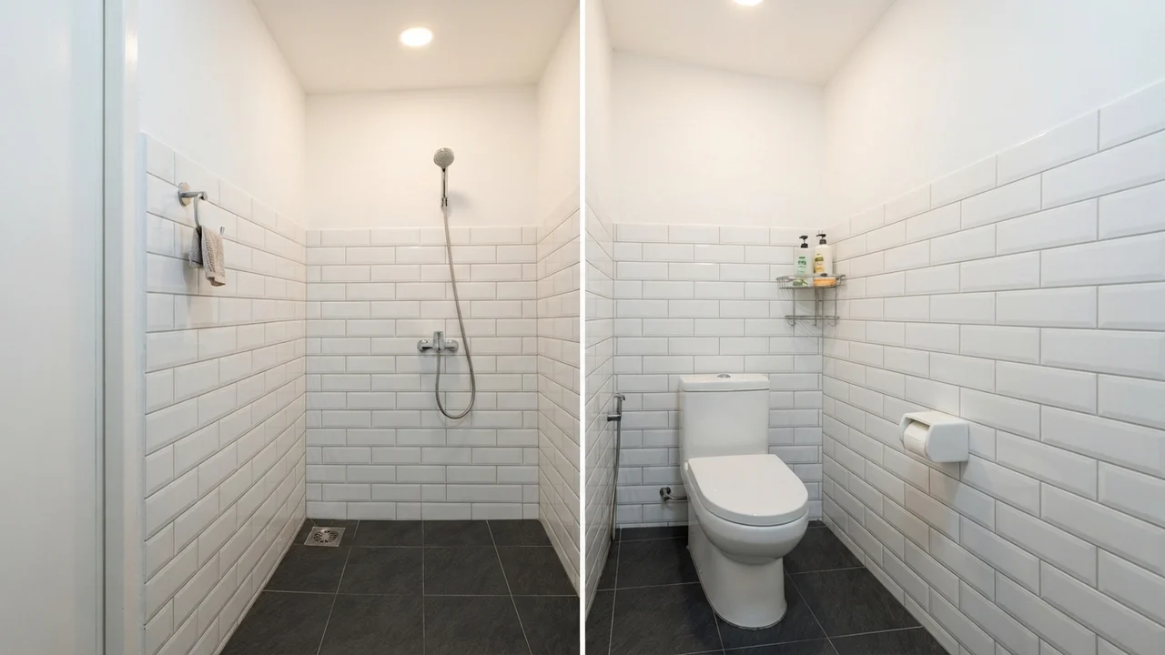 Ide 1: Subway Tile Putih Glossy & Kloset Duduk Kompak