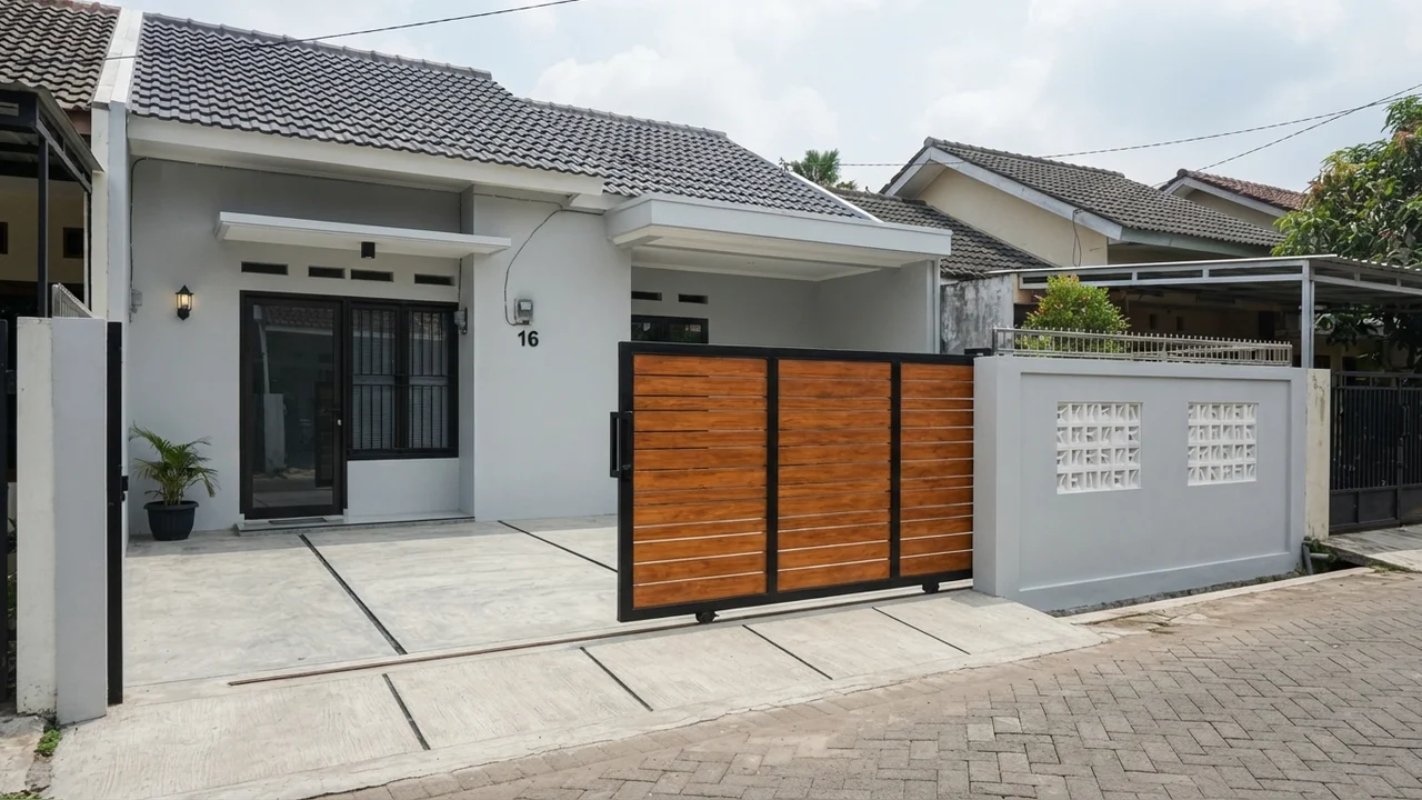 Ide 1: Pagar Geser Hollow Hitam & Woodplank Jati
