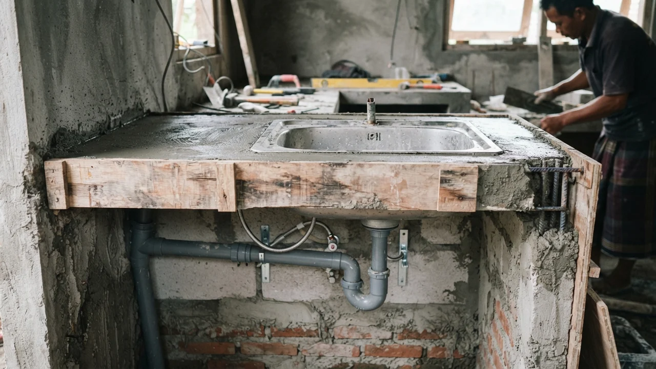 Ide 1: Bekisting Cor Meja Dapur Tulangan Besi 8mm