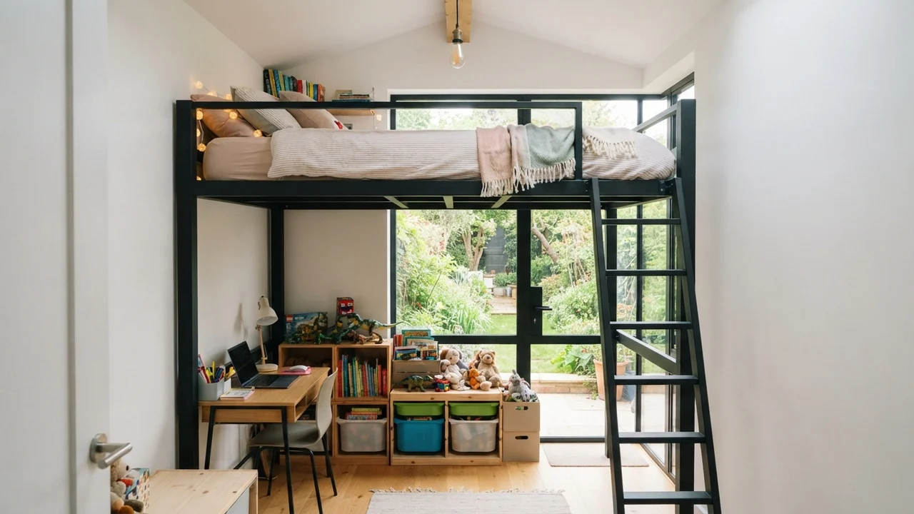 Ide 4: Kasur Loft Bed Atas, Bagian Bawah untuk Meja Belajar