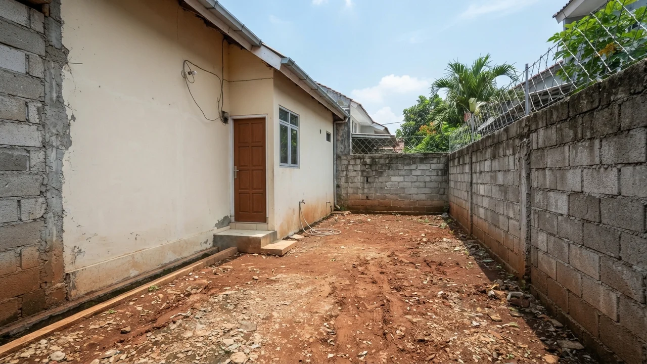 Kondisi Awal: Sisa Tanah Belakang 6x2.5m Terbuka Siap Dibangun
