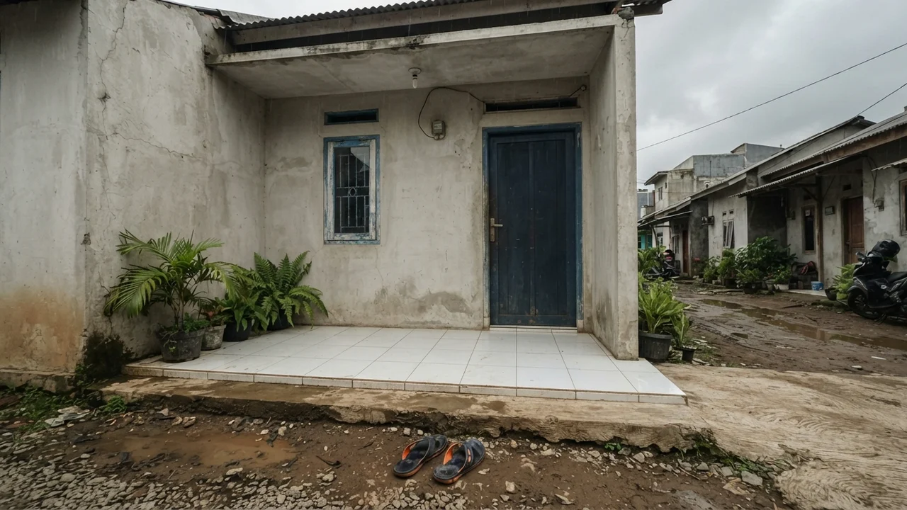 Kondisi Awal: Teras Depan 3x1.5m Sempit & Tanah Depan Becek