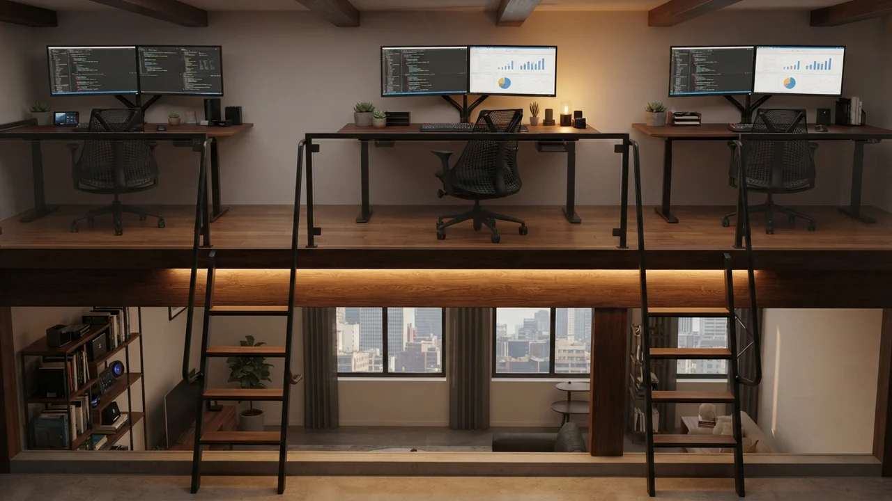 Ide 2: Meja Kerja Kompak, Kursi Ergonomis, & Lampu Sorot LED