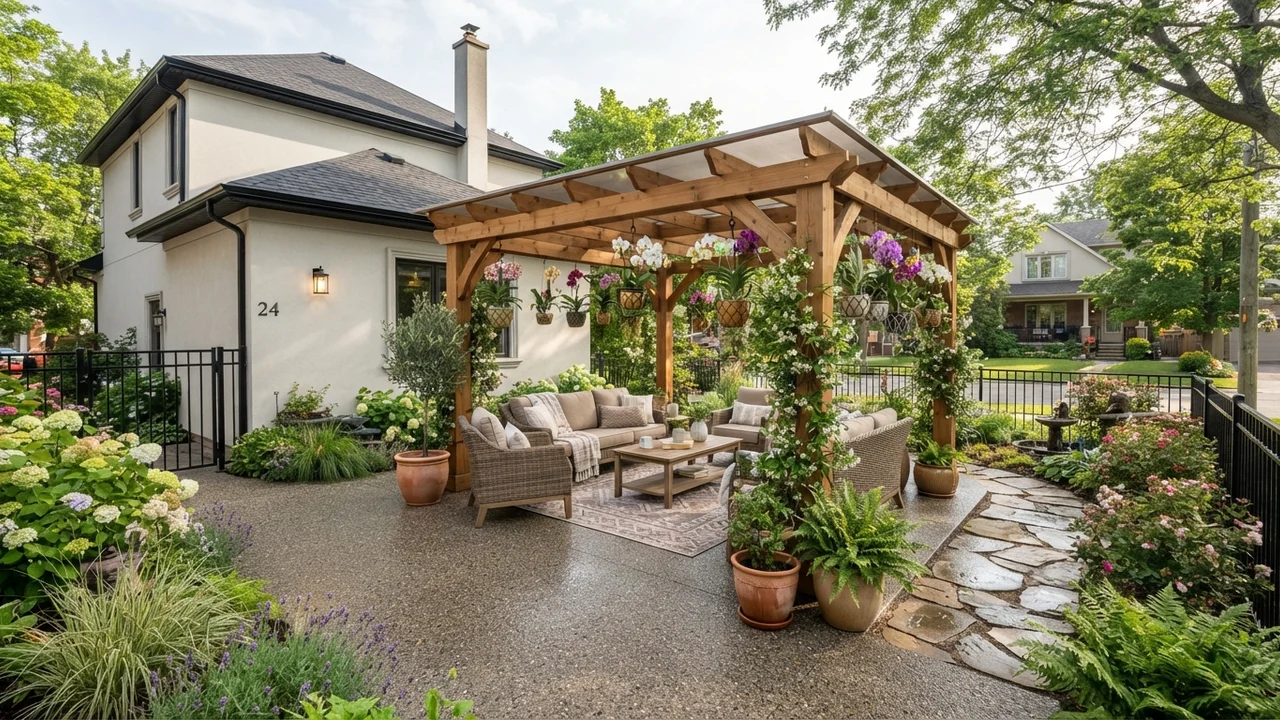 Ide 3: Pergola Kayu Minimalis & Meja Santai Luar Ruangan
