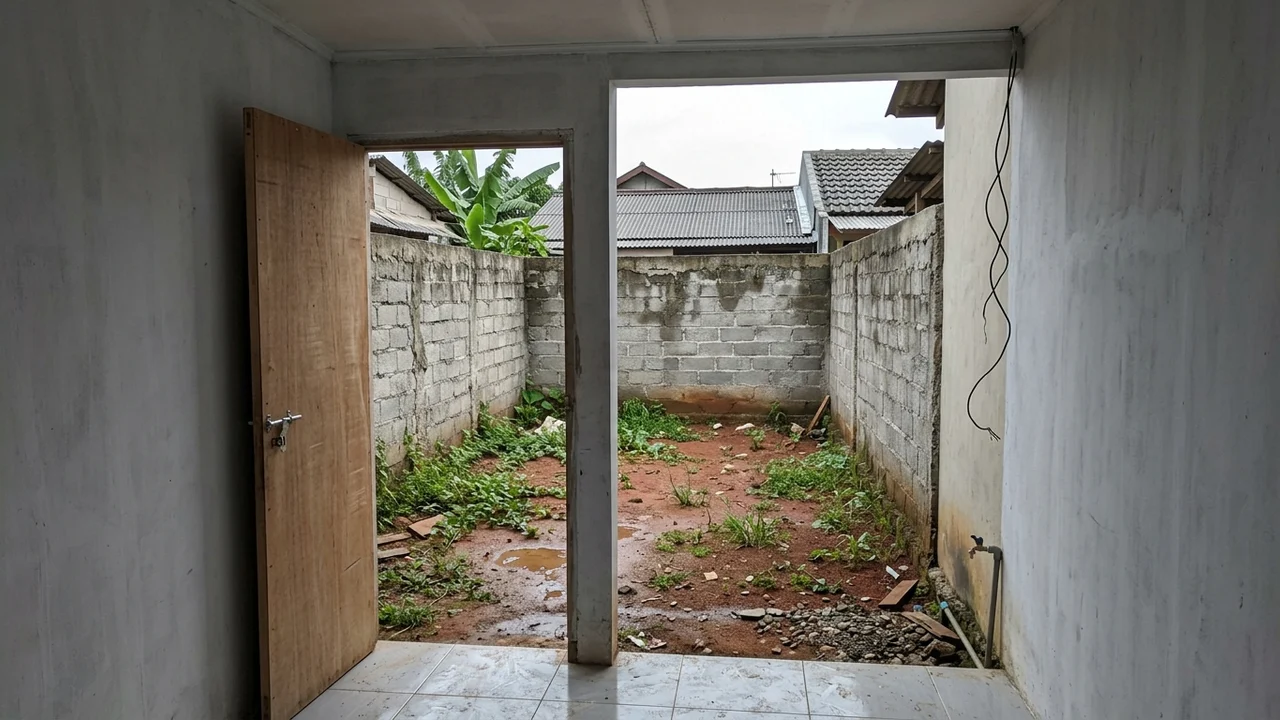 Kondisi Awal: Sisa Tanah Belakang 6x2m Masih Terbuka & Tanah Merah