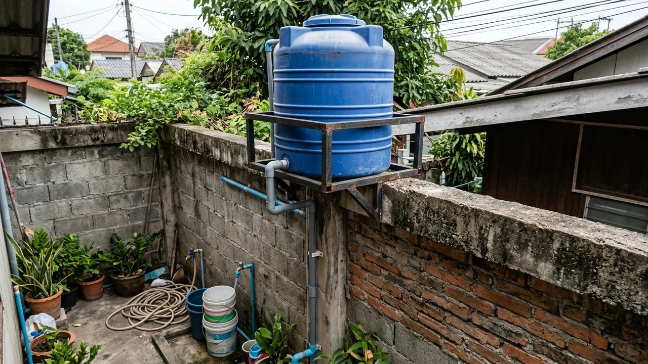 Ide 3: Toren Duduk di Dudukan Besi Kanal Menempel pada Ring Balok Dinding