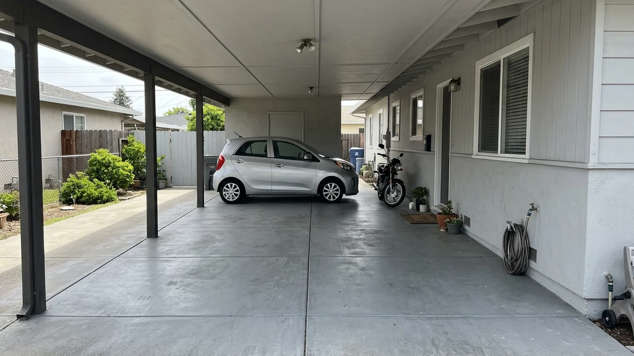 Ide 4: Lantai Carport Rabat Semen Halus Pola Tali Air Bersih Bebas Becek