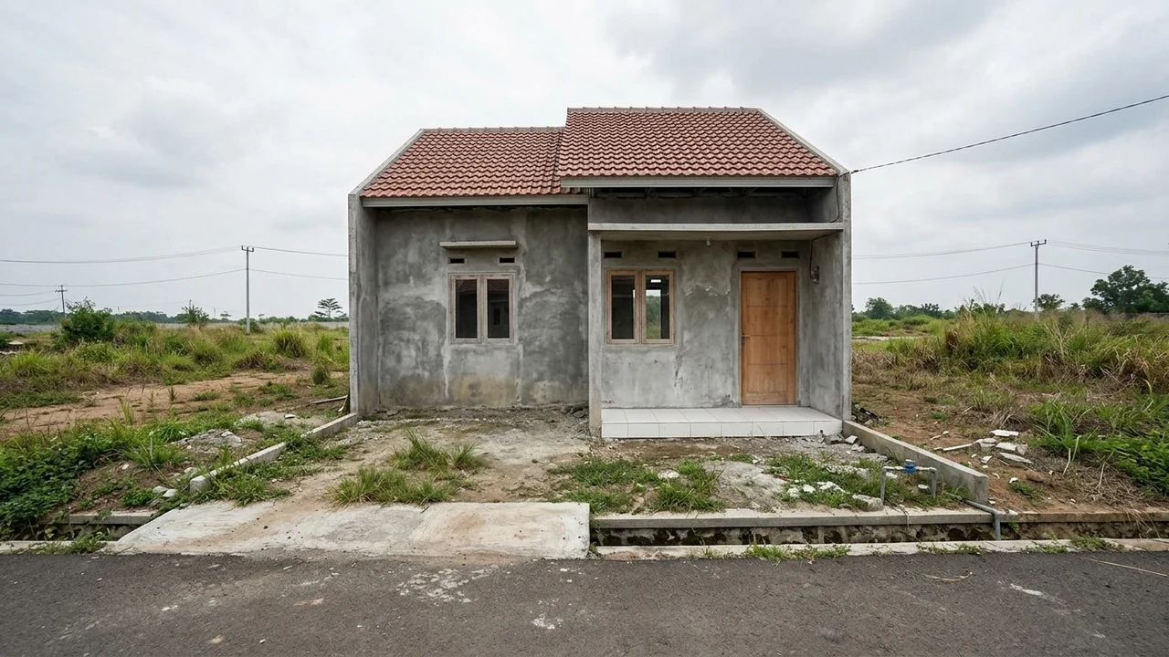 Kondisi Awal: Rumah Subsidi Baru Serah Terima, Carport Rumput & Belakang Tanah